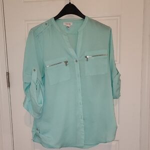 Calvin Klein Women's Light Green Blouse with Zipper Details